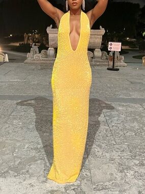 Gorgeous Yellow Sequined Gown! Price Firm